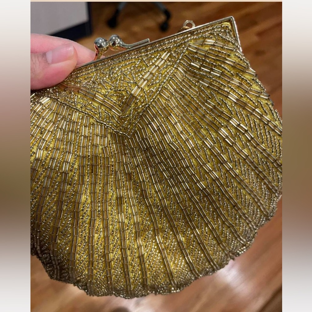 Vintage Gold-Beaded Clutch Bag